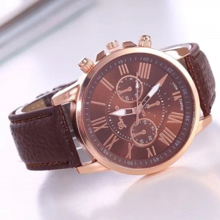 Montre-Femme-à-Quartz-Bracelet-Cuir-café