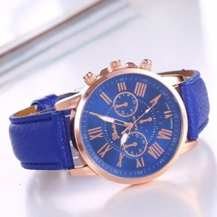 Montre-Femme-à-Quartz-Bracelet-Cuir-bleu-roi