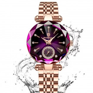 Montre femme Eternity strass et verre facetté à quartz lilas