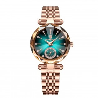 Montre femme Eternity strass et verre facetté à quartz vert